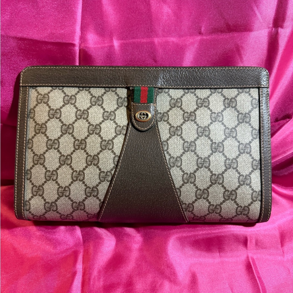 Gucci Beige and Brown Monogram Clutch